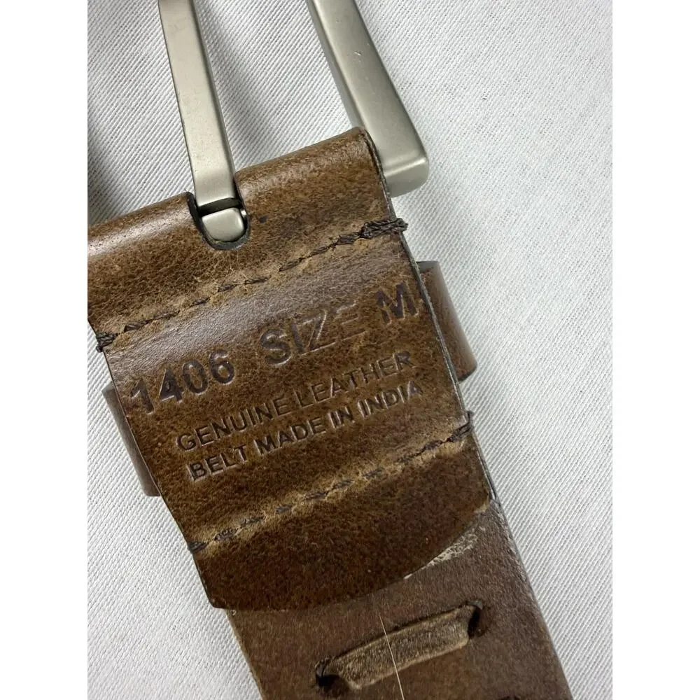 Mens‎ Brown Genuine Leather Belt Perforated Adjustable Casual Work Medium